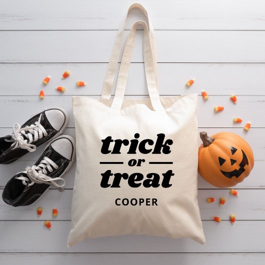Trick or treat met monogram Halloween Tote Bag