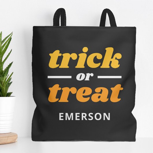 Trick or treat met monogram Halloween Tote Bag