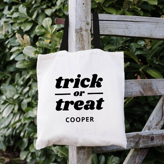 Trick or treat met monogram Halloween Tote Bag