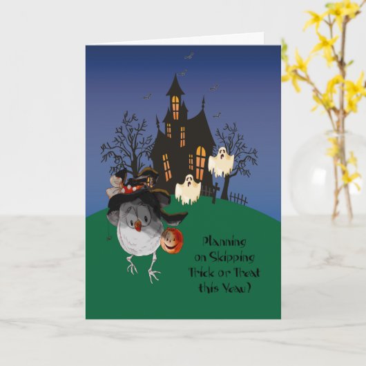Trick or treat met Scared Bird & Haunted House Kaart (Gele Bloem)