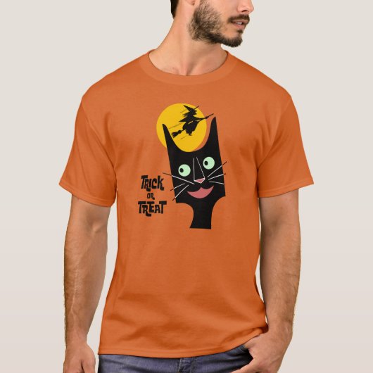  Trick or treat met zwarte kat T-shirt (Voorkant)