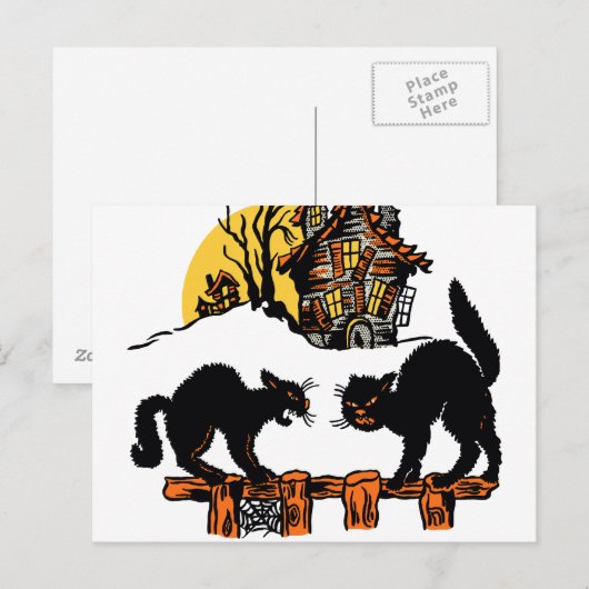 Trick or treat met zwarte katten Briefkaart (Voorkant / Achterkant)