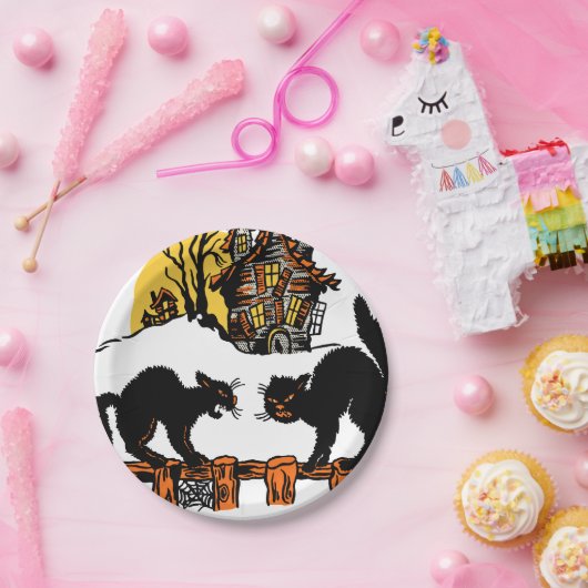  Trick or treat met zwarte katten Papieren Bordje (Feest)