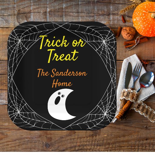Trick or treat Minimalistische Ghost Halloween Fam Papieren Bordje