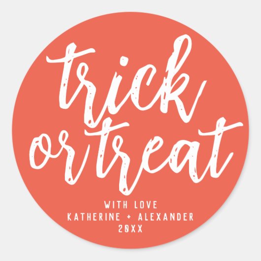 Trick or treat Modern Elegant Persoonlijke naam Ronde Sticker (Voorkant)