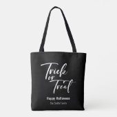 Trick or treat Modern Script Aangepaste Halloween  Tote Bag (Achterkant)