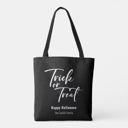 Trick or treat Modern Script Aangepaste Halloween  Tote Bag (Achterkant)