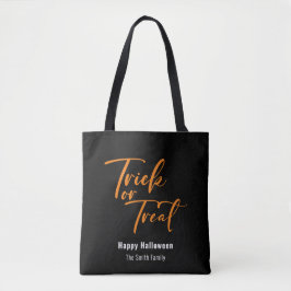 Trick or treat Modern Script Aangepaste Halloween Tote Bag