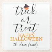 Trick or treat Modern Script Halloween Glazen Onderzetter (Voorkant)