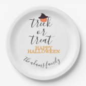 Trick or treat Modern Script Halloween Papieren Bordje (Voorkant)