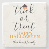 Trick or treat Modern Script Halloween Stenen Onderzetter (Voorkant)