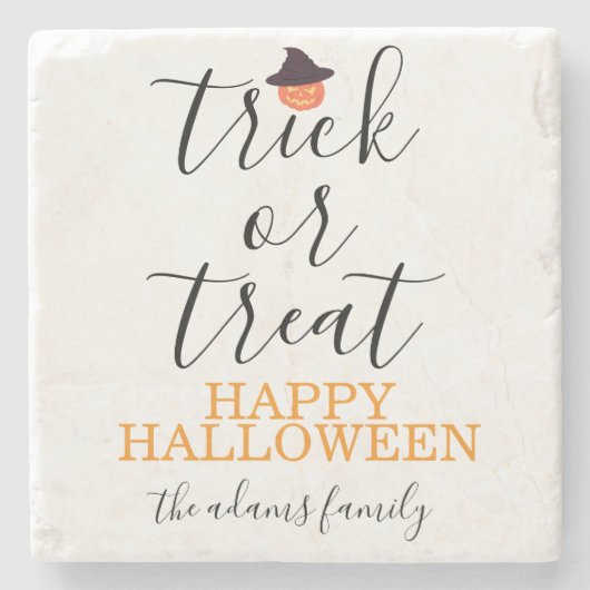 Trick or treat Modern Script Halloween Stenen Onderzetter (Voorkant)