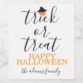 Trick or treat Modern Script Halloween Wijn Etiket (Enkel label)