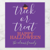 Trick or Treat Modern Script Halloween Wijnlabel Wijn Etiket (Enkel label)