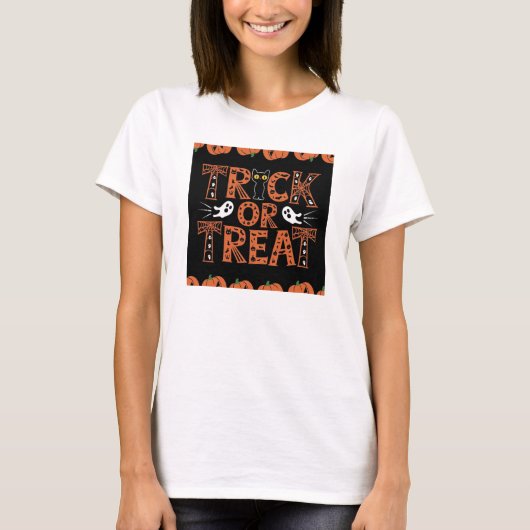 Trick or treat Modern Script Womens Halloween T-shirt (Voorkant)