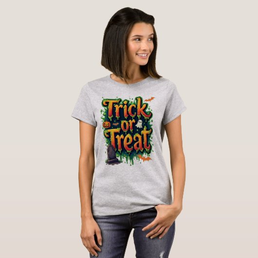 Trick or treat Modern Script Womens Halloween T-shirt (Voorkant volledig)
