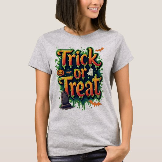 Trick or treat Modern Script Womens Halloween T-shirt (Voorkant)