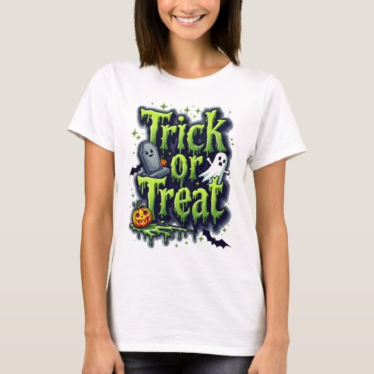 Trick or treat Modern Script Womens Halloween T-shirt (Voorkant)