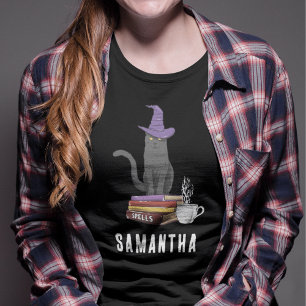 Trick or treat moderne zwarte kat vrouwen Hallowee Tri-Blend Shirt