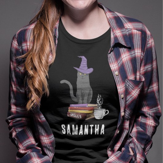 Trick or treat moderne zwarte kat vrouwen Hallowee Tri-Blend Shirt