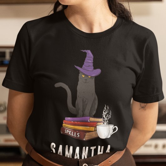 Trick or treat moderne zwarte kat vrouwen Hallowee Tri-Blend Shirt