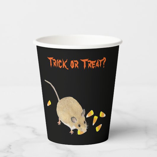 Trick or treat muis met snoepkernen papieren bekers (Voorkant)