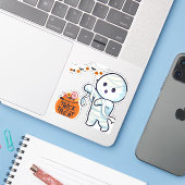 Trick or treat Mummy Halloween Snoep Fun Kinder Sticker (Laptop met iPhone)