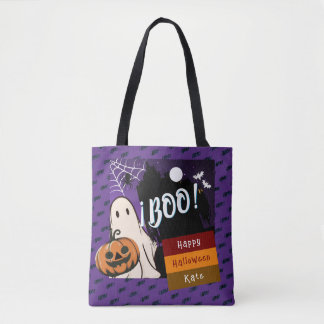 trick or treat, naam gepersonaliseerd Halloween ro Tote Bag