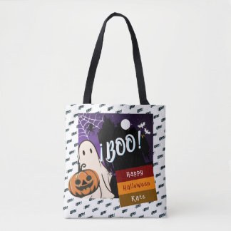 trick or treat, naam gepersonaliseerd Halloween ro Tote Bag