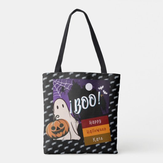 trick or treat, naam gepersonaliseerd Halloween ro Tote Bag (Achterkant)