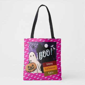 trick or treat, naam gepersonaliseerd Halloween ro Tote Bag