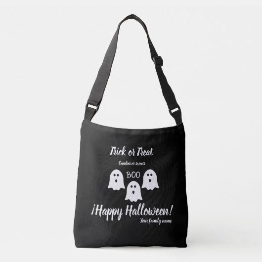 trick or treat, naam, Halloween gepersonaliseerd,  Crossbody Tas (Voorkant)