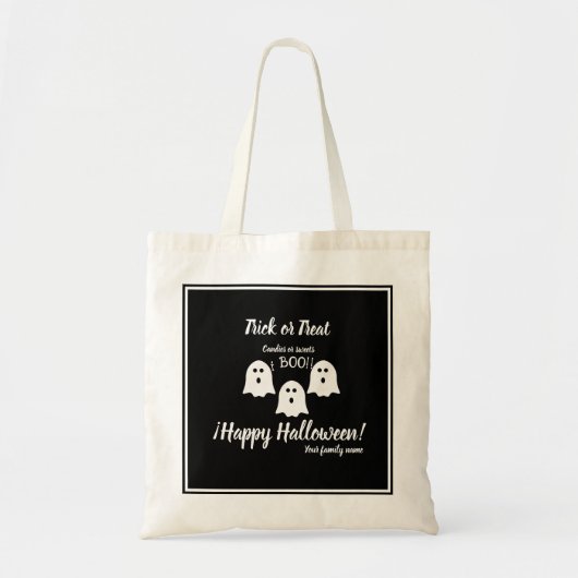 trick or treat, naam, Halloween gepersonaliseerd, Tote Bag (Voorkant)