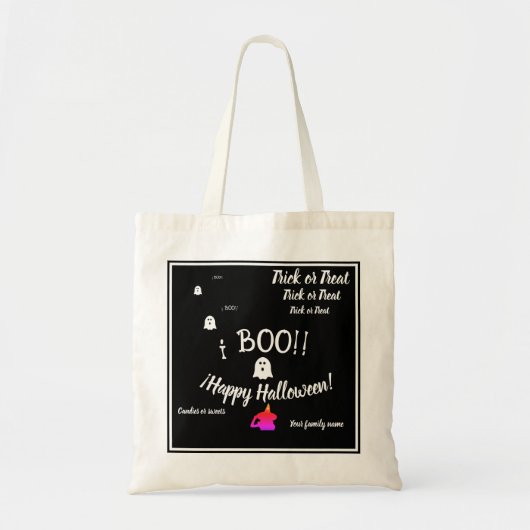 trick or treat, naam, Halloween gepersonaliseerd,  Tote Bag (Voorkant)