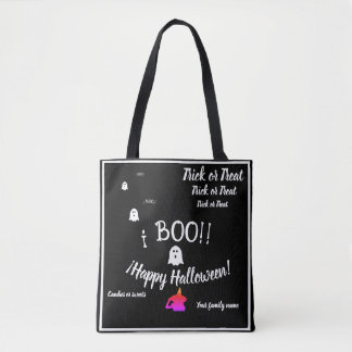 trick or treat, naam, Halloween gepersonaliseerd,  Tote Bag