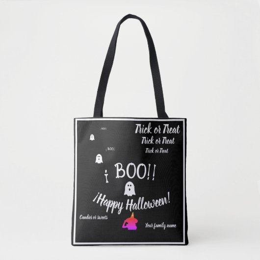 trick or treat, naam, Halloween gepersonaliseerd,  Tote Bag (Voorkant)