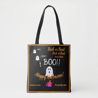 trick or treat, naam, Halloween gepersonaliseerd,  Tote Bag