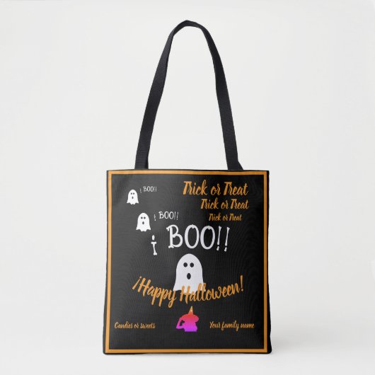 trick or treat, naam, Halloween gepersonaliseerd,  Tote Bag (Voorkant)
