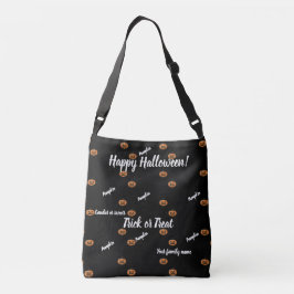 trick or treat, naam, halloween gepersonaliseerde  crossbody tas