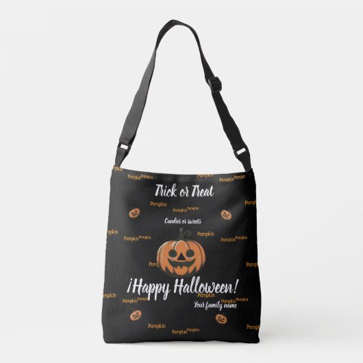 trick or treat, naam, halloween, Pumpki gepersonal Crossbody Tas (Achterkant)