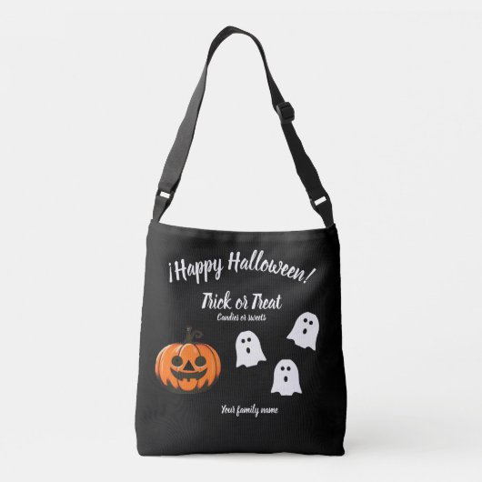 trick or treat, naam, halloween, Pumpki gepersonal Crossbody Tas (Achterkant)