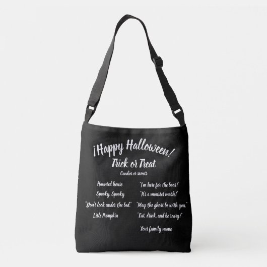 trick or treat, naam, halloween, Pumpki gepersonal Crossbody Tas (Achterkant)