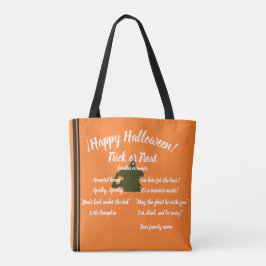 trick or treat, naam, Halloween, sinaasappel geper Tote Bag
