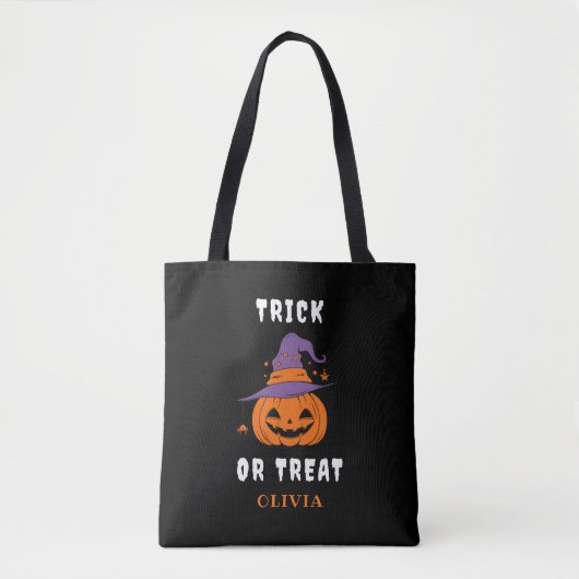 Trick or treat Naam Pompoen Gepersonaliseerde Hall Tote Bag (Voorkant)
