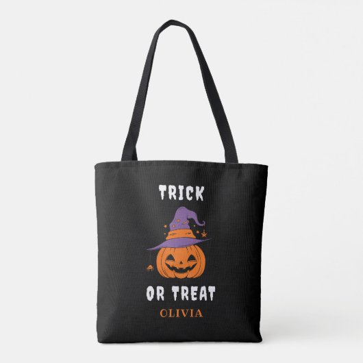 Trick or treat Naam Pompoen Gepersonaliseerde Hall Tote Bag (Achterkant)