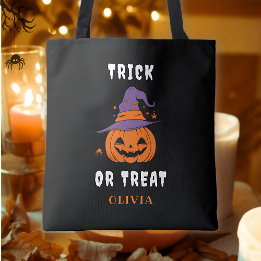 Trick Or Treat Naam Pompoen Persoonlijke Halloween Tote Bag