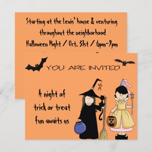 Trick or treat nodigt uit kaart (Voorkant / Achterkant)