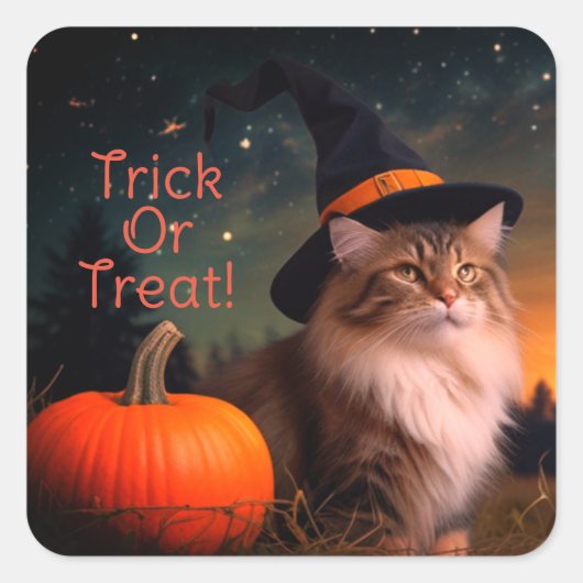 Trick or treat Noorse boskat in heksen Pet Vierkante Sticker (Voorkant)