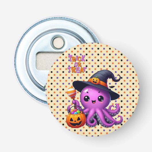 Trick or treat Octopus Halloween Button Flesopener (Voorkant)