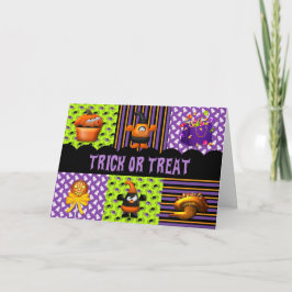 Trick or treat Oranje en Paars Halloween Kaart